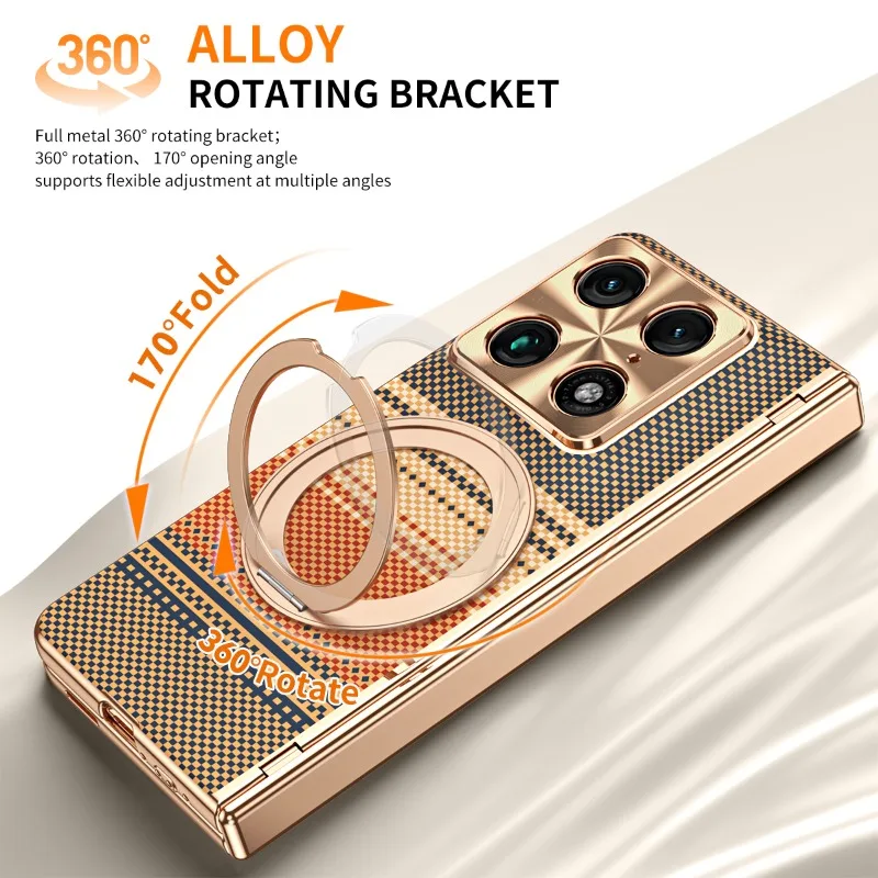 For Motorola Razr Fold for Magsafe Magnetic Ring Holder Lens Film Plating Cover Kevlar Texture Witeless Charge Shockproof Case