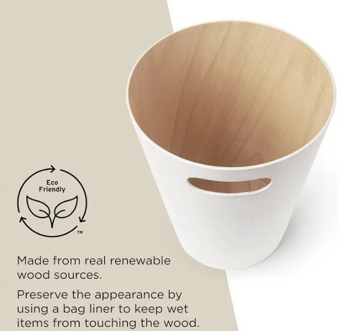 2 Gallon Modern Wooden Trash Can  White Wastebasket Recycling Bin for Home Office