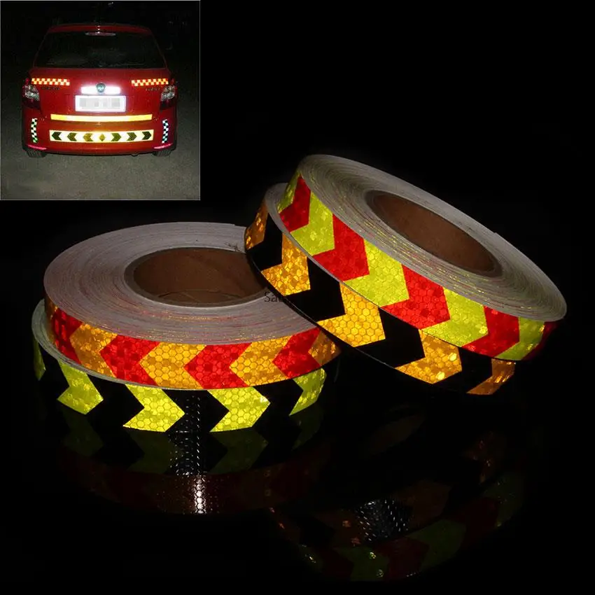 25MM*10M PVC Glittering Reflective Sticker Self-adhesive Waterproof  Arrow Conspicuity Tape For Bicycle Truck Vehicles Motorbike