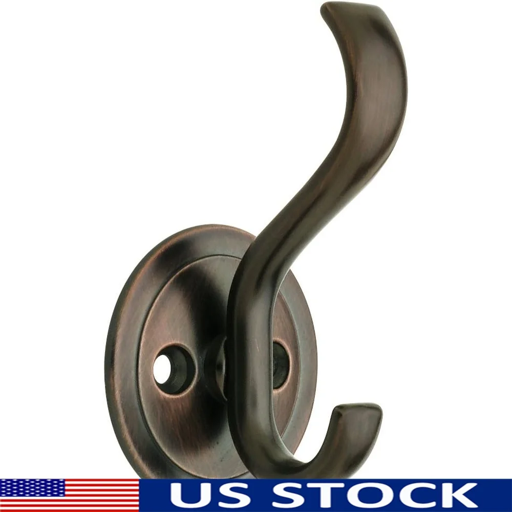 

1-Pack Double Hooks Wall Mounted Coat Hat Hanger Venetian Bronze Storage Solution Backpacks Towels Coats Bags