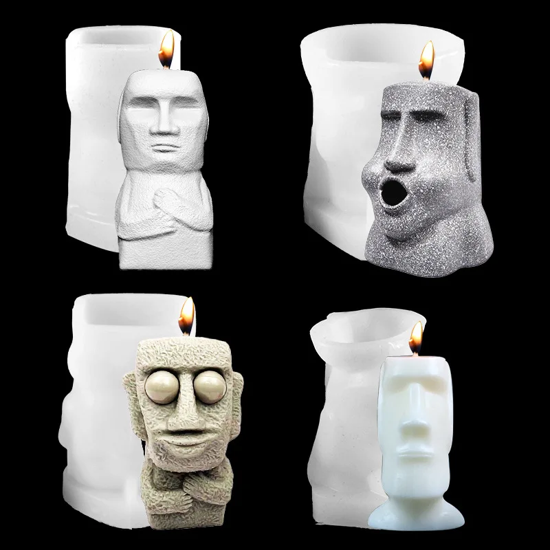 Creative Easter Island Stone Man Statue Silicone Candle DIY Making Mold Kits Resin Soap Mold Gift Home Decor Craft M597