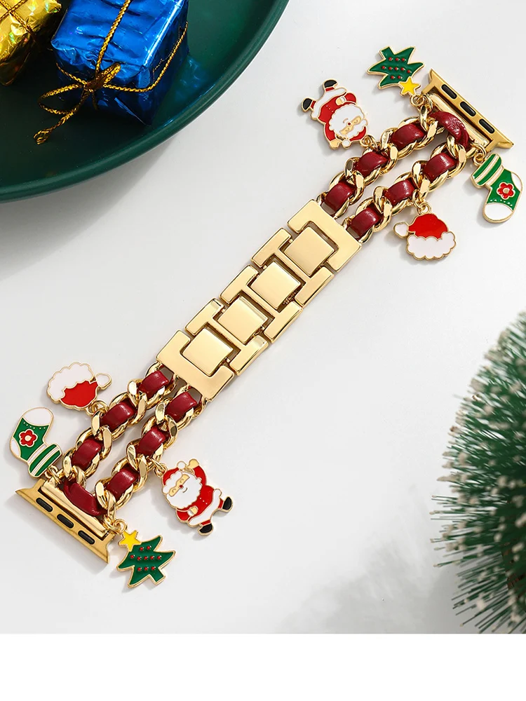 For Apple Watch Band Ultra 49mm 40mm 44 42mm 38mm Christmas tree Luxury Chain Strap+Case Bracelet for IWatch 8 7 6 SE 5 41 45mm