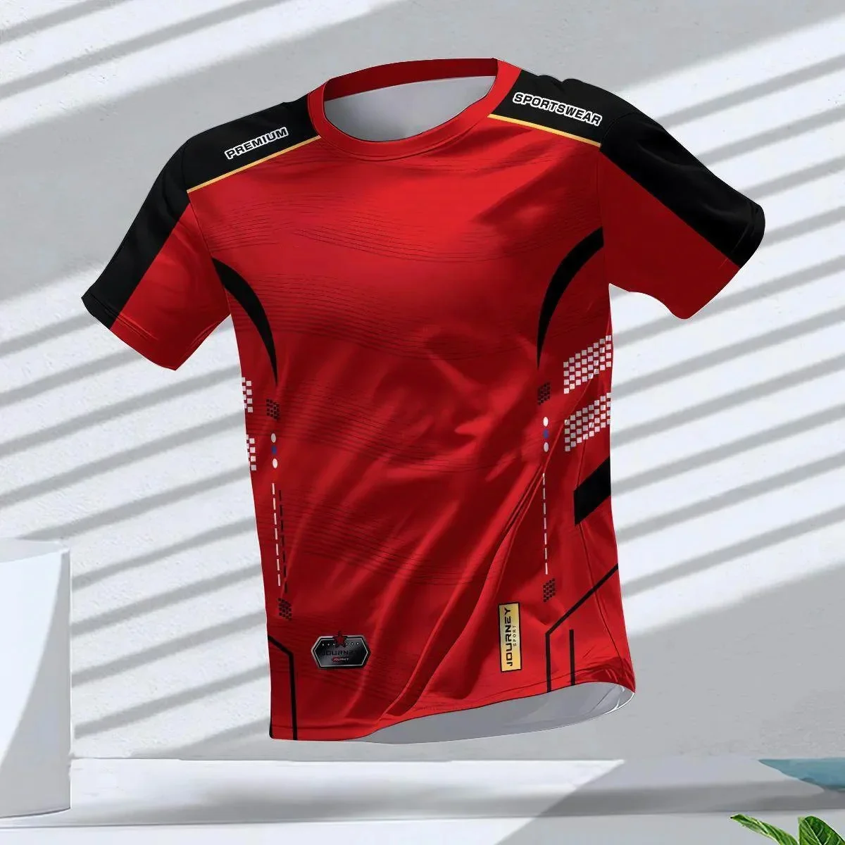 3D-Gedrucktes Lauf-T-Shirt mit Schnelltrocknungsfunktion und Atmungsaktivität für Männer und Frauen, Outdoor-Fitness-Training Rundhals-Kurzarm-Shirt für die Familie – Detail 6