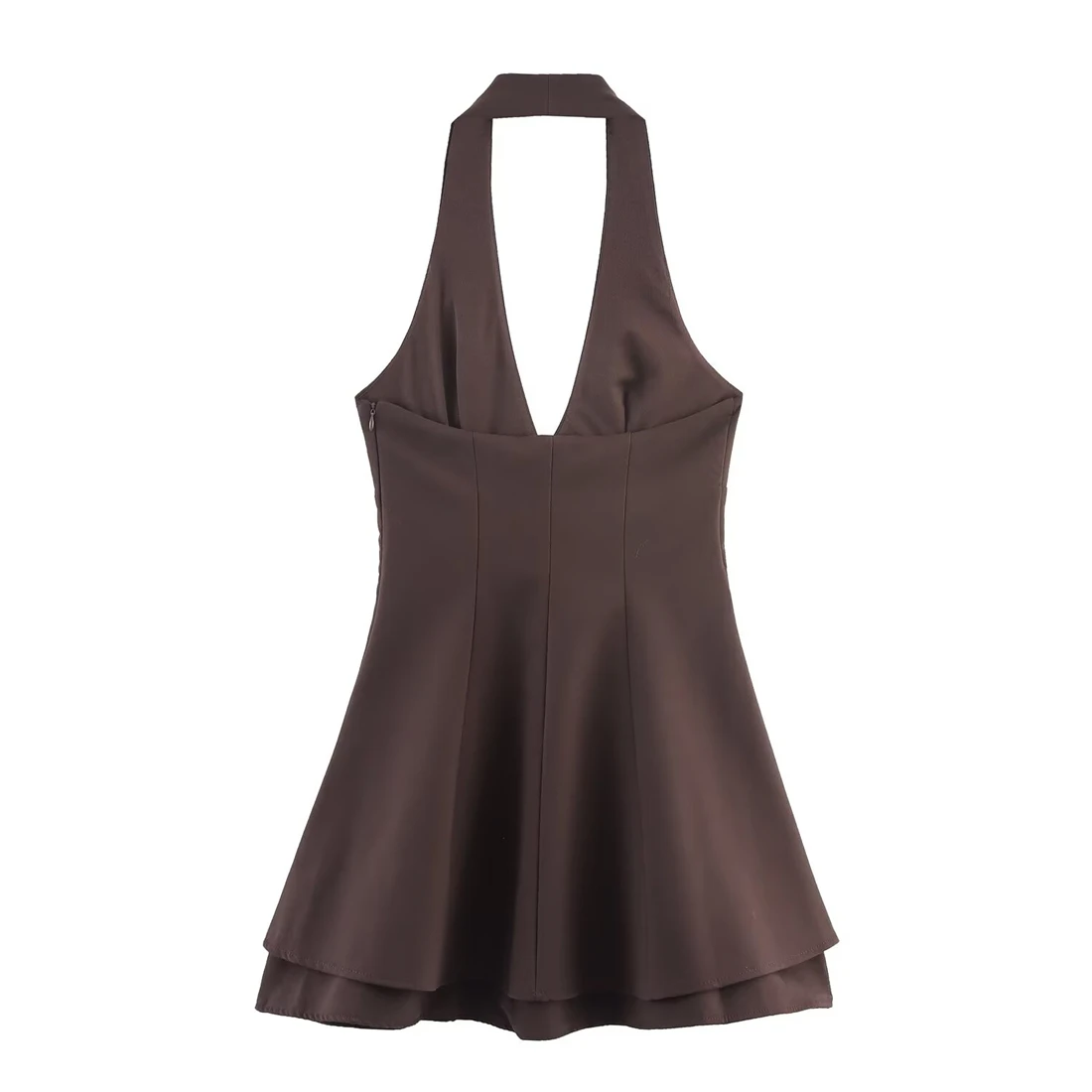 Vestido feminino de camada dupla com gola halter, moda cor sólida, design sexy, nova chegada 2025