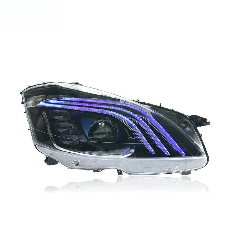 

a pair for 06-12 Mercedes-Benz S-Class W221 headlight assembly modified with three bars LED lens daytime running light steering