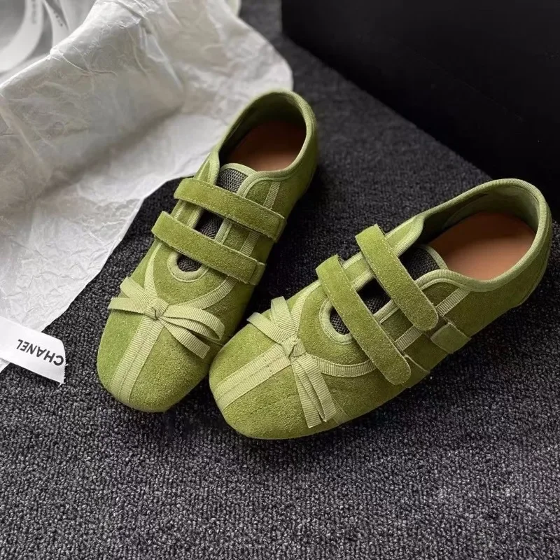 

Women's Flat Casual Shoes Bow Tie Square Toe Velcro Shoes Women Leisure 2025 New Spring Autumn Fashion Suede Zapatillas De Mujer