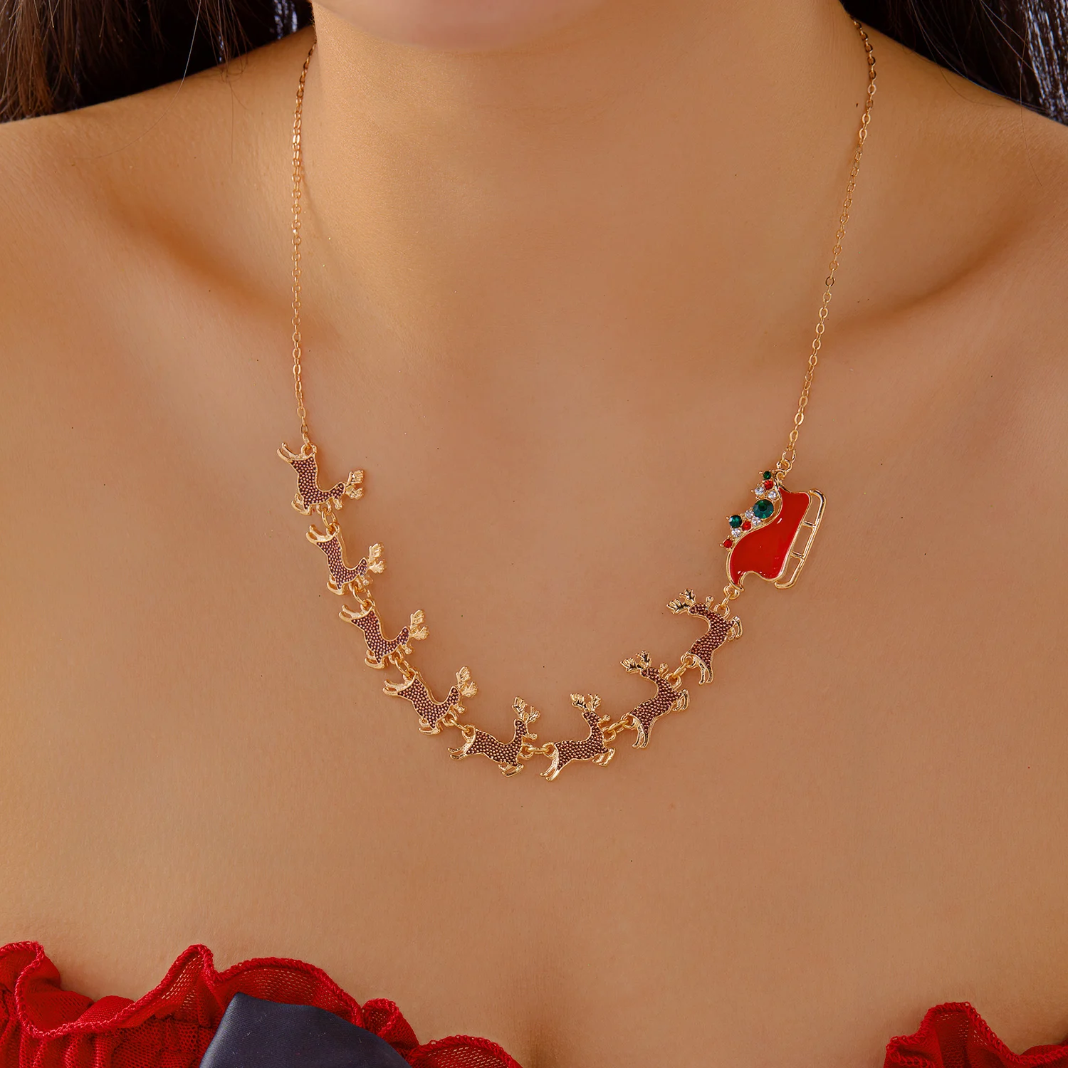 Klassische handgemachte Weihnachtsbaum Schneemann Rohr Halskette für Frauen trendige goldene Farbe Santa Schneeflocke Halskette Schmuck Zubehör – Detail 5