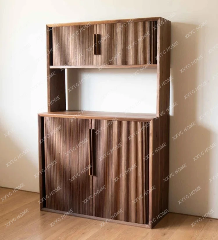 Black Walnut Roller Shutter Sideboard Cabinet Solid Wood Living Room Chest of Drawer Wine Cabinet Tea Cabinet