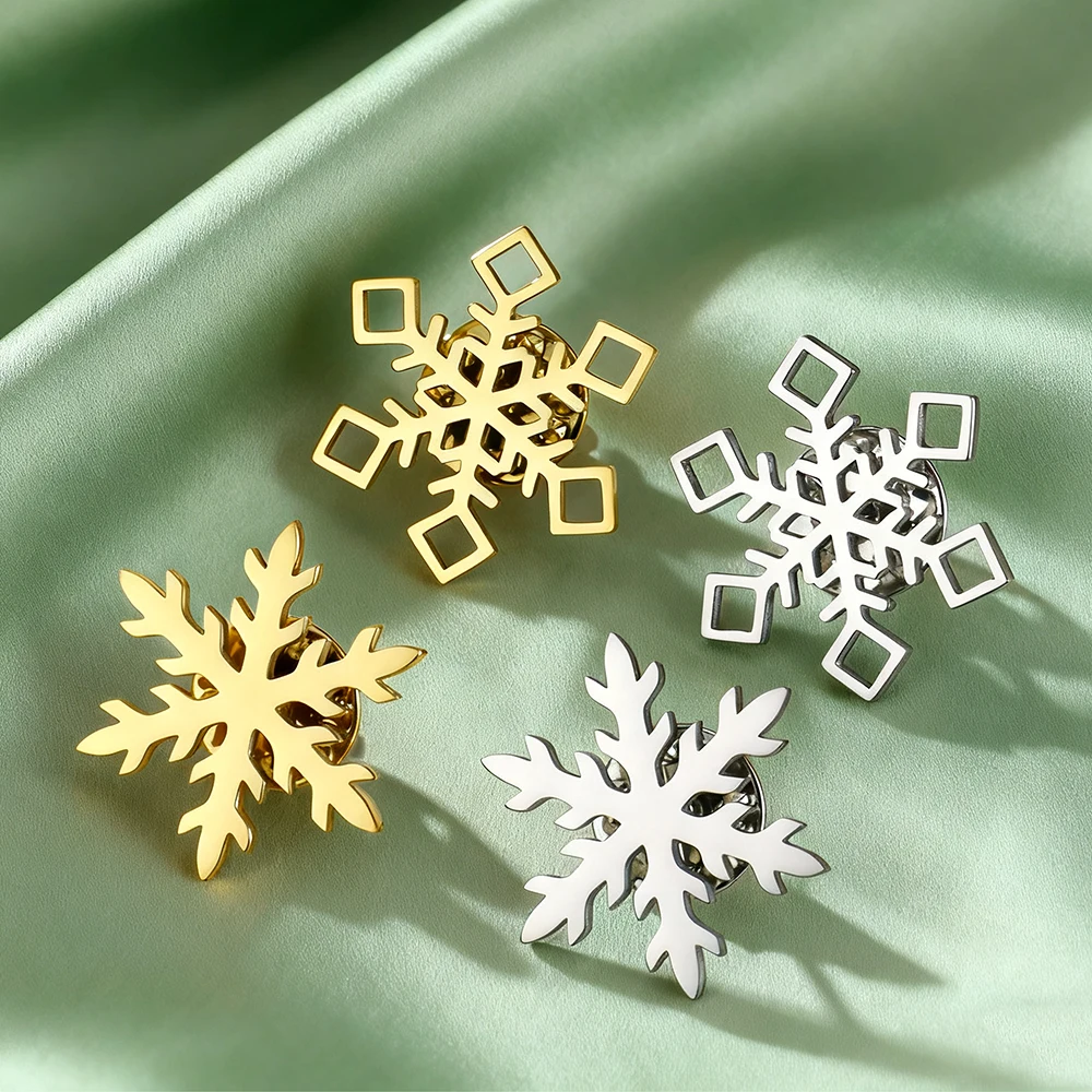 Dawapara Christmas Snowflake Brooch Snowflower Lapel Pin Stainless Steel Jewelry Winter Accessories Christmas Present