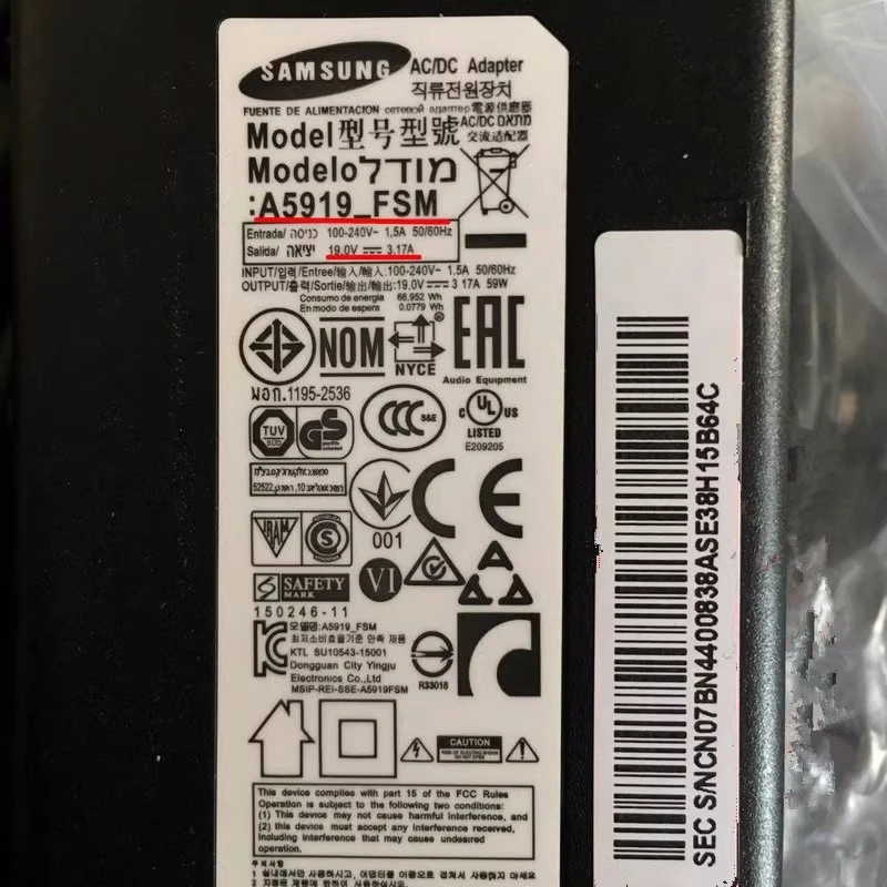 محول الطاقة لسامسونج ، U32J592UQ ، A5919 _ FSM ، 19V3.17A ، 59 واط ، جديد