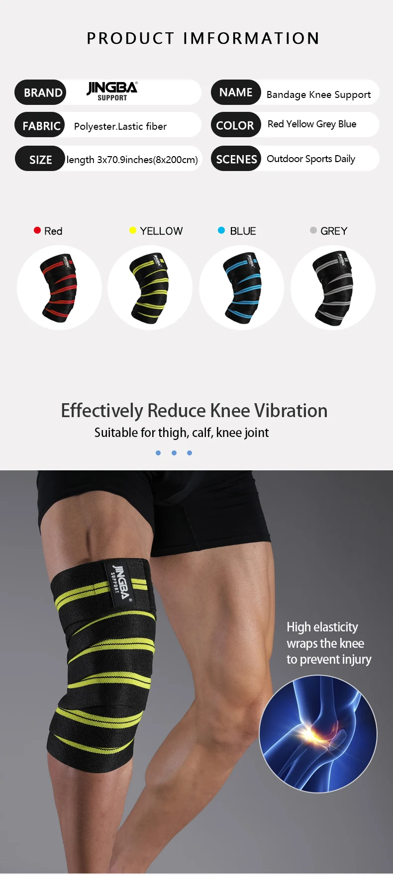 1PCS Fitness Druck Straps Gym Gewichtheben Squat Training Elastische Bandagen Bein Knie Kompression Wraps – Detail 3