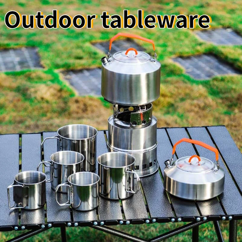 304 Stainless Steel Camping Cookware Outdoor Picnic Portable Multifunctional Storage Set Pot Camping Supplies Set