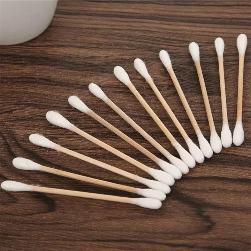 500pcs Double Head Wood Cotton Swab Nose Ears Cleaning Women Makeup Tools Lipstik Cotton Buds Tip Sticks Bastoncillos Oidos