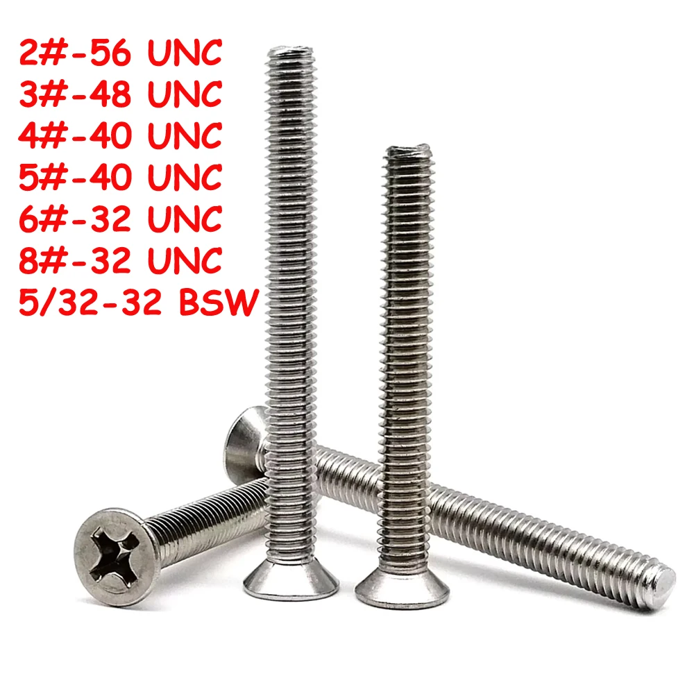 ยี่เฉียนหยวน GB819 2 #   3 #   4 #   5 #   6 #   8 #   สกรูหัวจมแบบไขว้ UNC 5/32-32 BSW ทำจากสแตนเลส SUS304