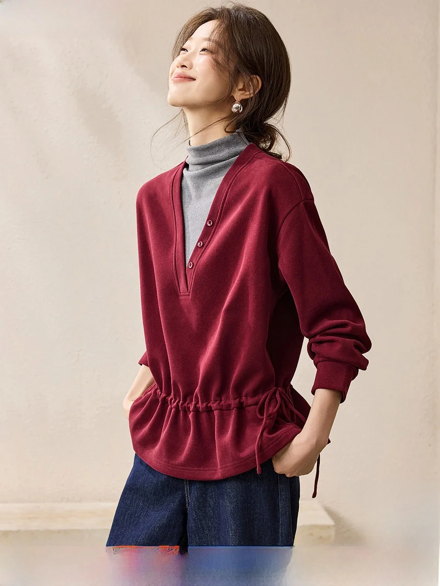 

Женская повседневная удобная толстовка с длинными рукавами и V-образным вырезом, с принтом «Балетные танцы» и цветовыми блоками, Весна 2026