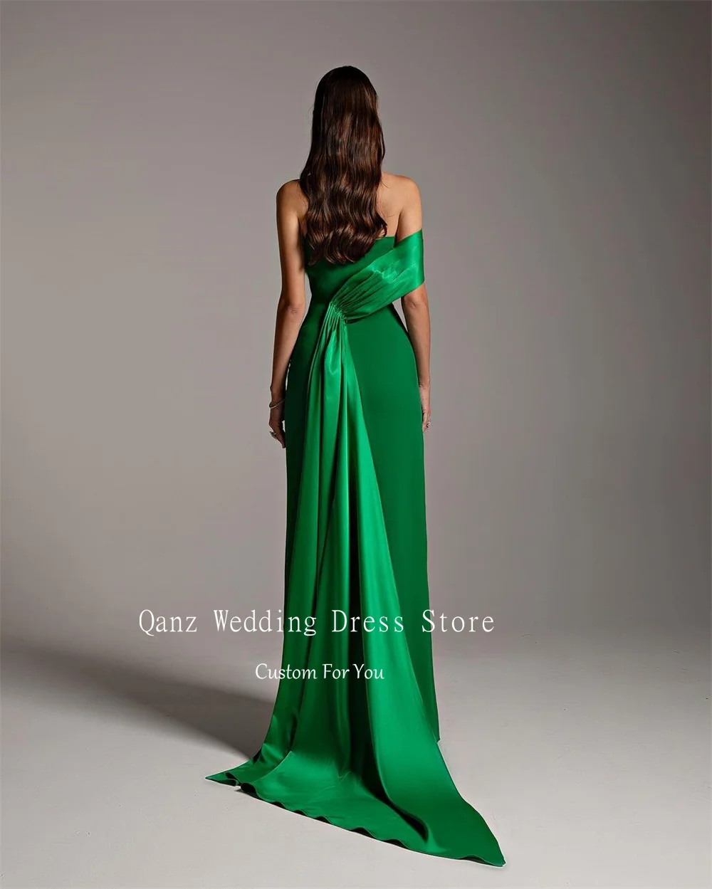 Qanz One Shoulder Green Prom Dresses Satin Slim Fitting Mermaid Formal Pccasion Dresses Luxury Dubai Evening Dress Customized