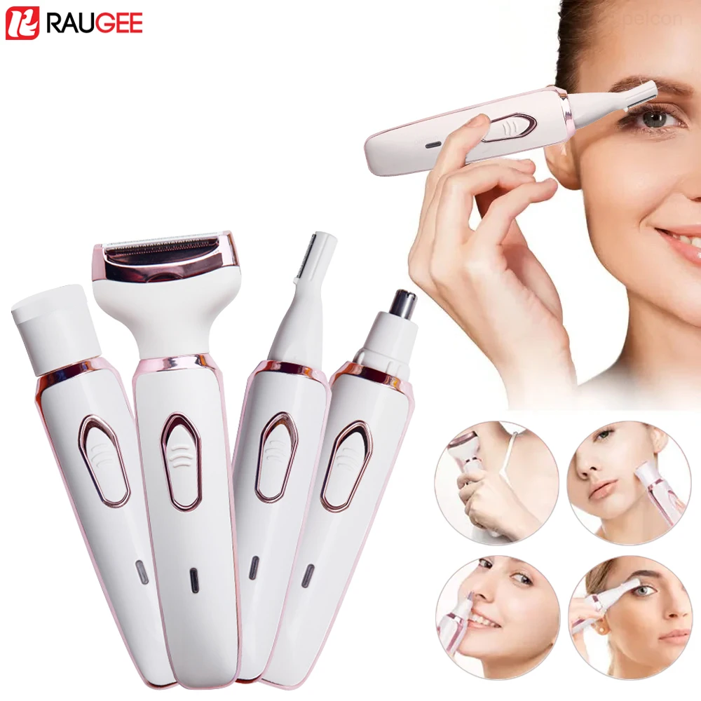 Epilator for Women 4 in 1 Hair Removal Painless Electric Razor Lady Shaver Eyebrow Nose Ear Face Body for Armpit Bikini Portable