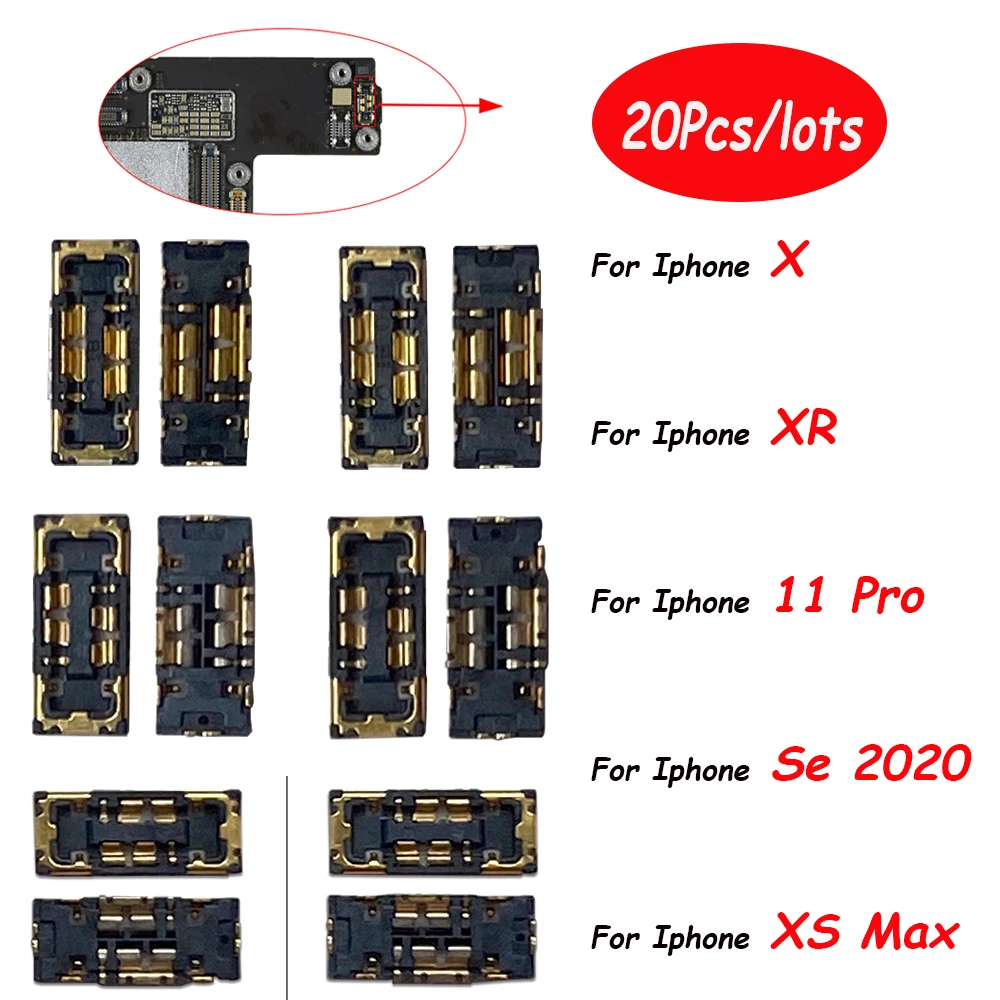 

20Pcs，Battery FPC For Iphone 11 Pro Max Se 2020 X XR XS Max Connector Port on Board Clip Plug Flex Cable