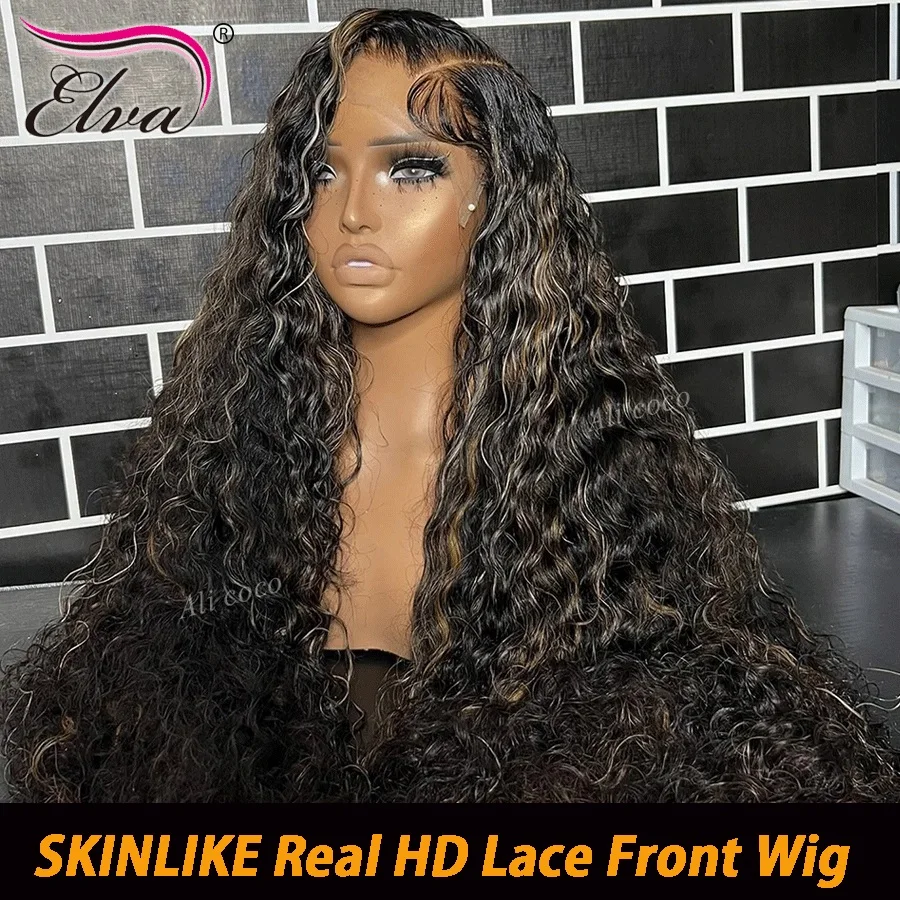 

Elva 13x6 Highlight Curly Lace Front Wig Human Hair 13x4 Lace #1b/27 Balayage Colored Wig Pre Plucked With Baby Hair For Women