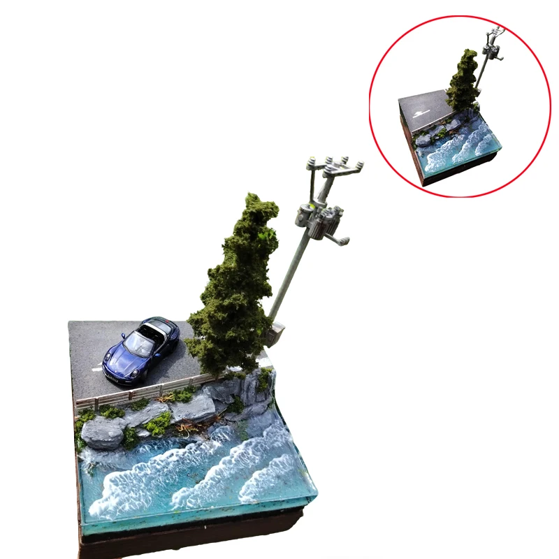 

1 шт. 1/64 масштаб, реалистичная морская вода, шоссе, прибрежная сцена, основа, украшение для рабочего стола, модифицированные детали ручной работы для модели радиоуправляемого автомобиля