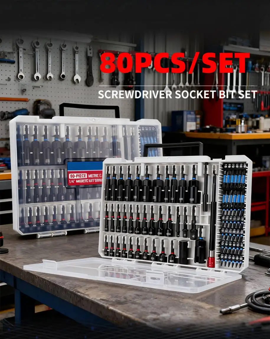 

80-Piece Magnetic Impact Nut Driver Set,Metric & SAE with Socket Adapters, Bit Holder, Wing Nut Driver, Power Bits,Car Repairing