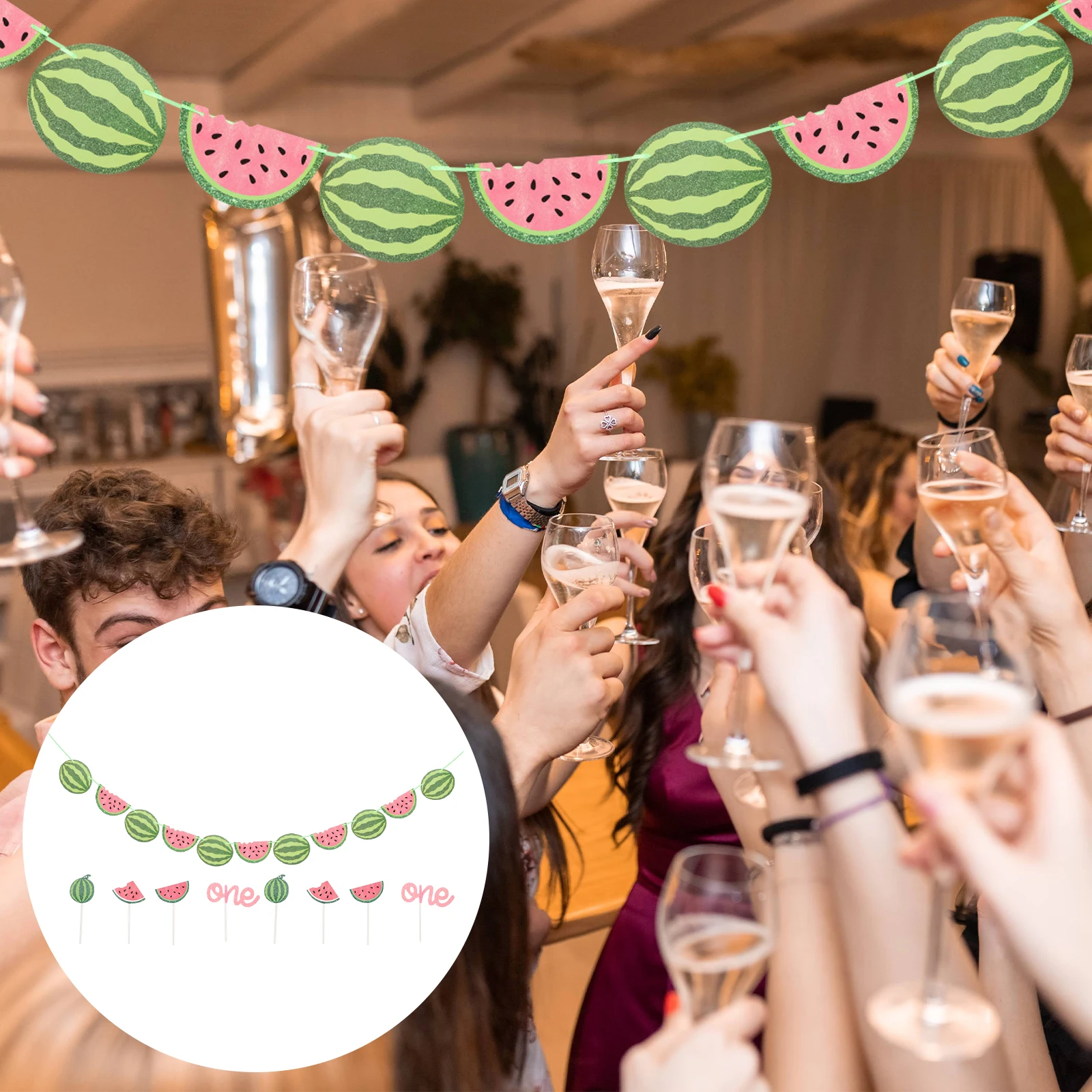 

Cake Watermelon Party Decoration Baby Birthday Decorations One Banner Paper Fruit