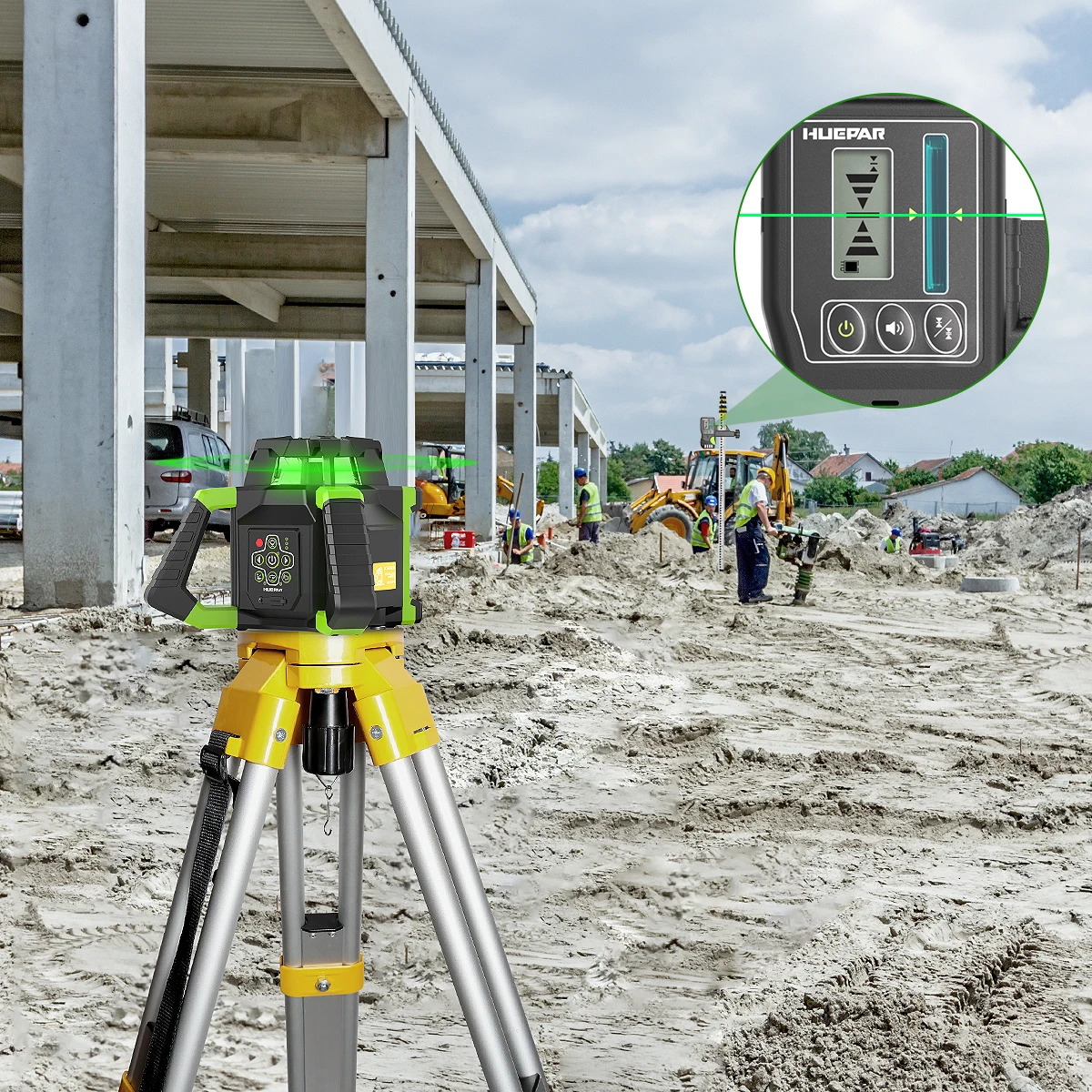 Laser Level 360 Degree Machine Line Tool Large Battery Power for Outdoor Construction Huepar RL300HVG