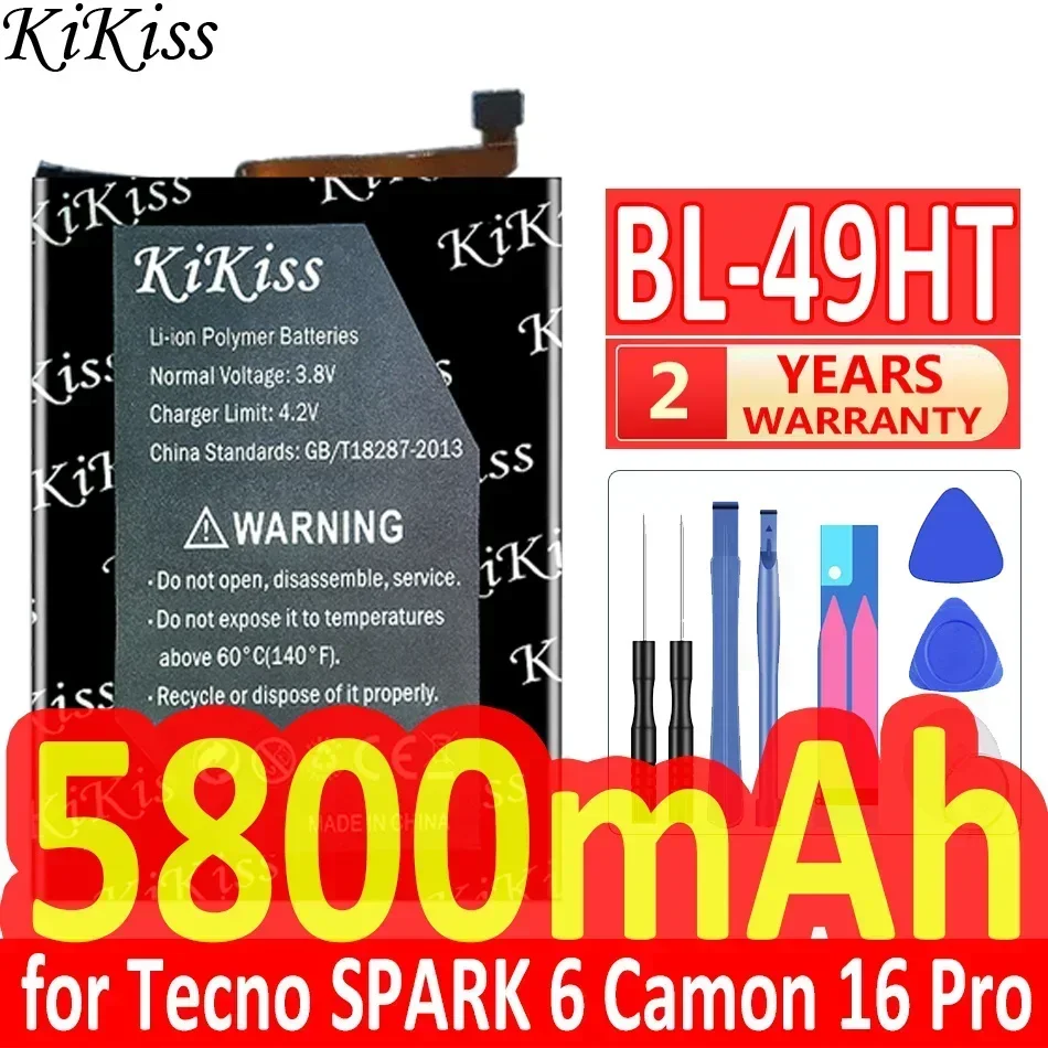 5800mah KiKiss Powerful Battery BL-49HT for Tecno SPARK 8 Pro 6 Camon 16/17 Pro 18P CH7 CG8 CG6 CG7 16pro