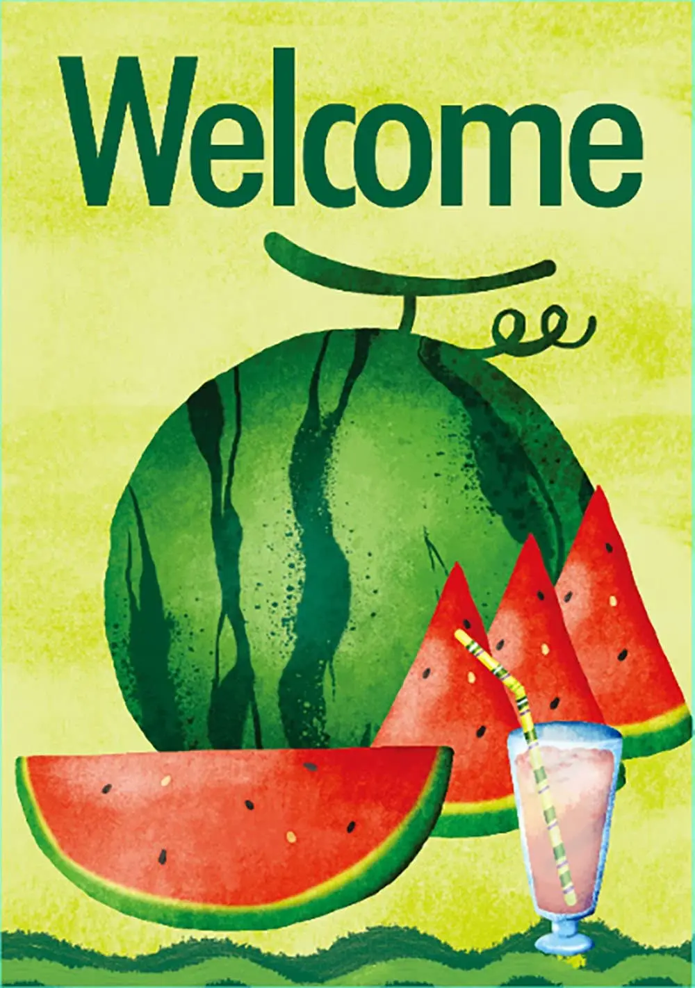 Welcome Summer Double-Sided Decorative Watermelon Garden Flag Banner for Outside House Yard Home Decorative