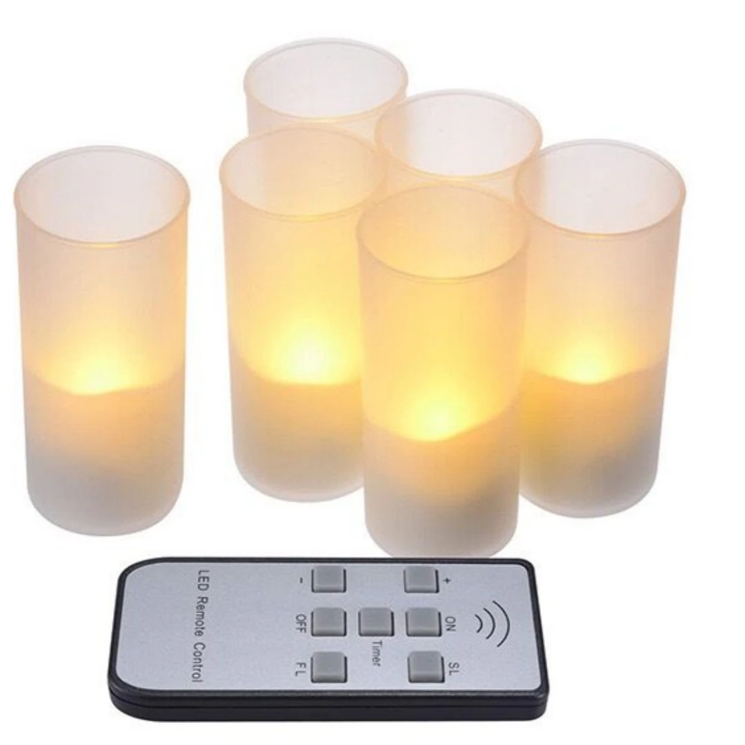 Pack of 6 USB Rechargeable Remote Controlled Flameless Wavy Edge LED Candle Lamp Tealight Votive Home Table Lighting Decoration
