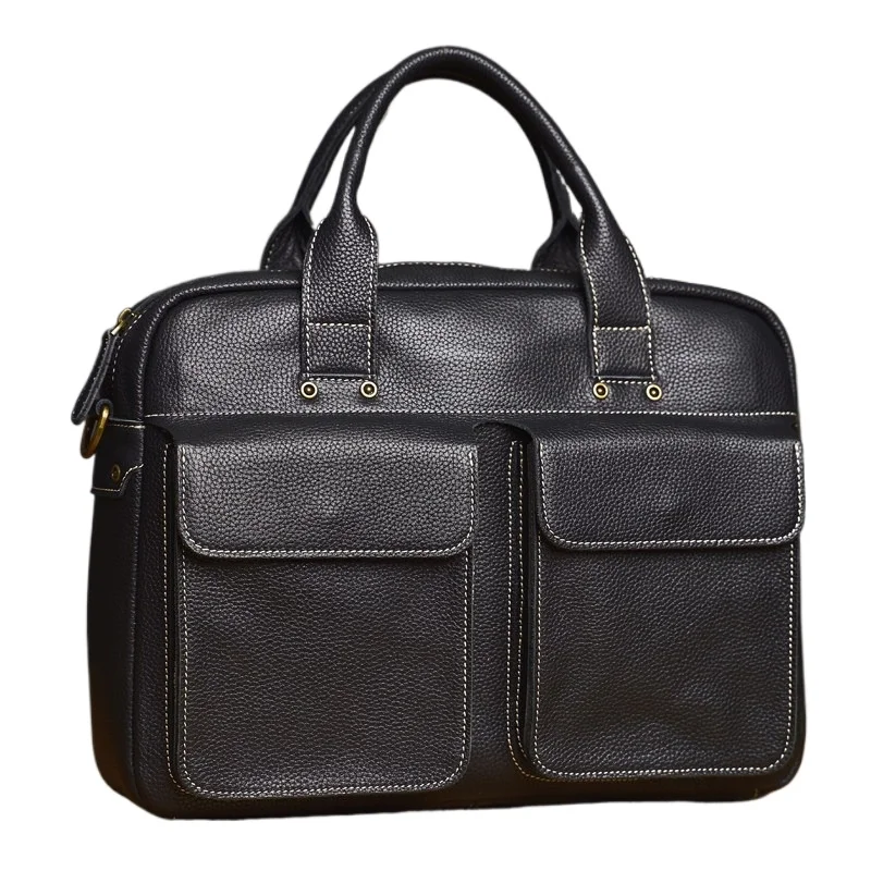 

Men's Handbag for Men Genuine Leather Top Grain Leather Large Capacity Laptop Bag Business Document Briefcase Luxury Purse
