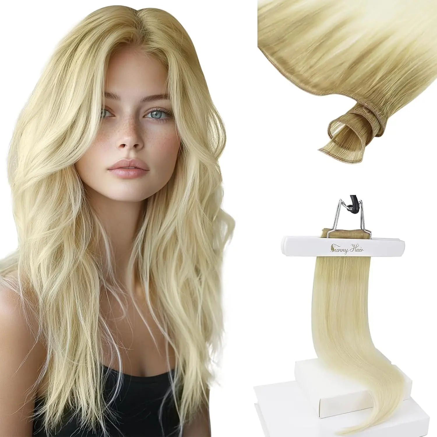 

VeSunny Flat Silk Weft Hair Extensions Virgin Human Hair Sew in Weft Grey Blonde #19A/60 Weft Straight Hair For Salon
