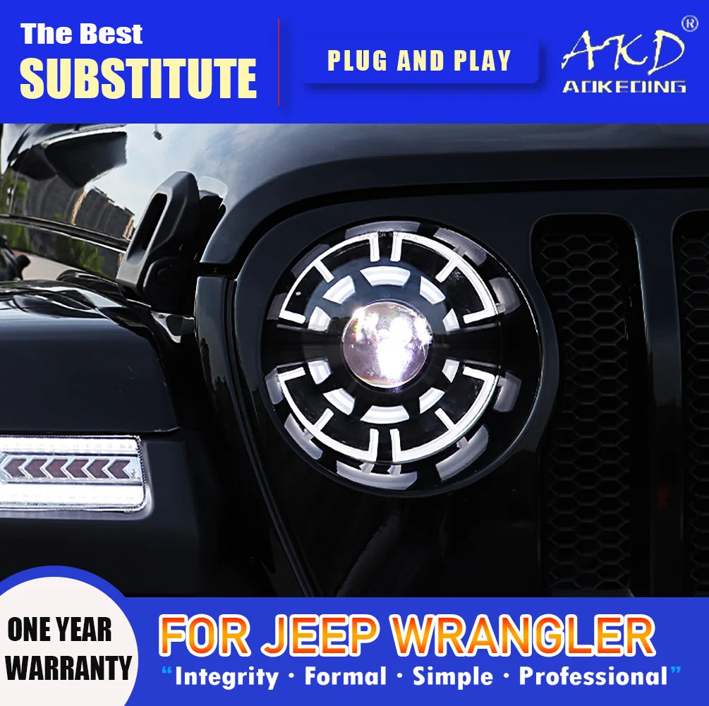 AKD Head Lamp for Jeep Wrangler LED Headlight 2018-2021 Headlights Wrangler DRL Turn Signal High Beam Angel Eye Projector Lens