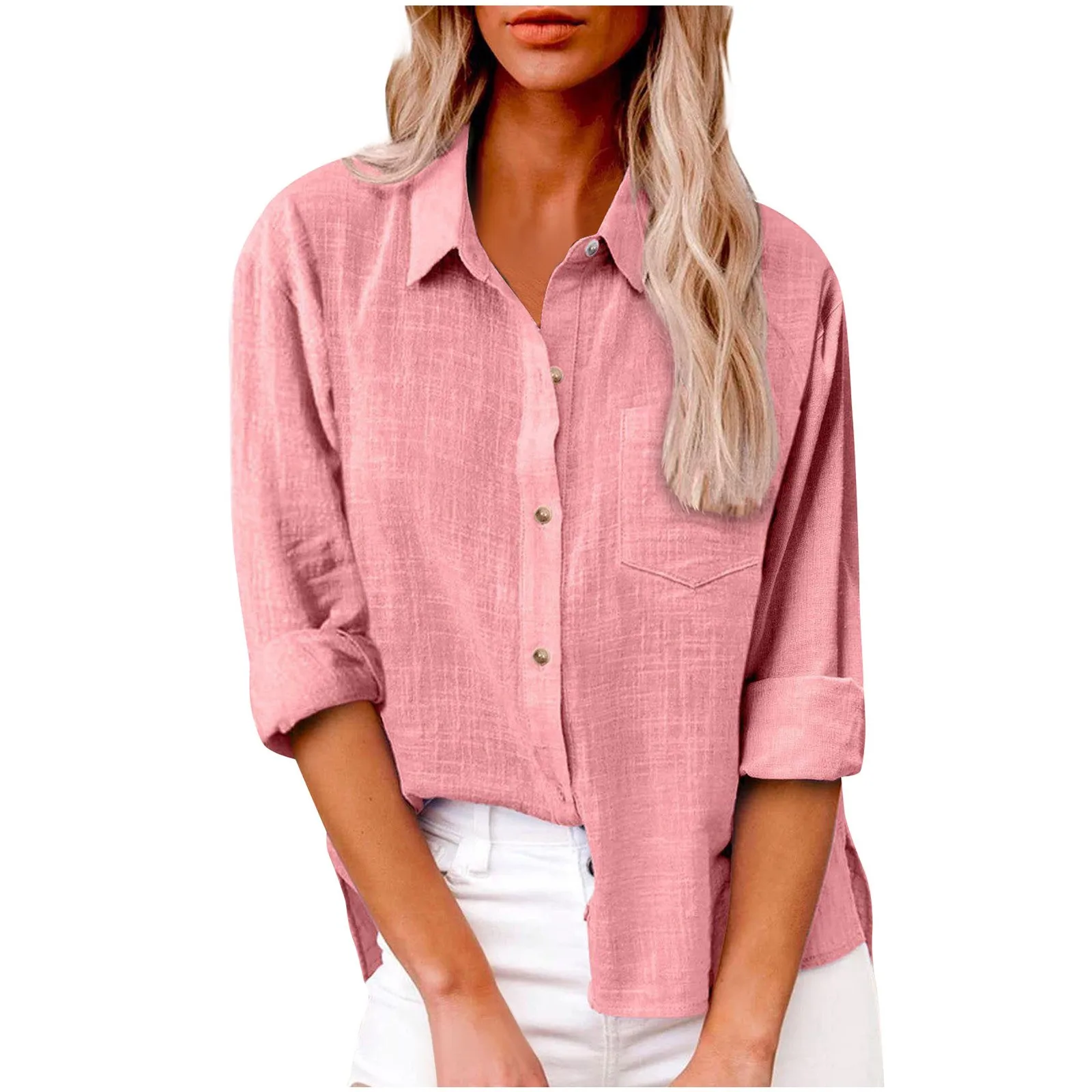 

Women Casual Lapel Cotton Linen Loose Shirt Vintage Harajuku Solid Blouse Elegant Long Sleeve Button Up Tops Office Lady Tunics