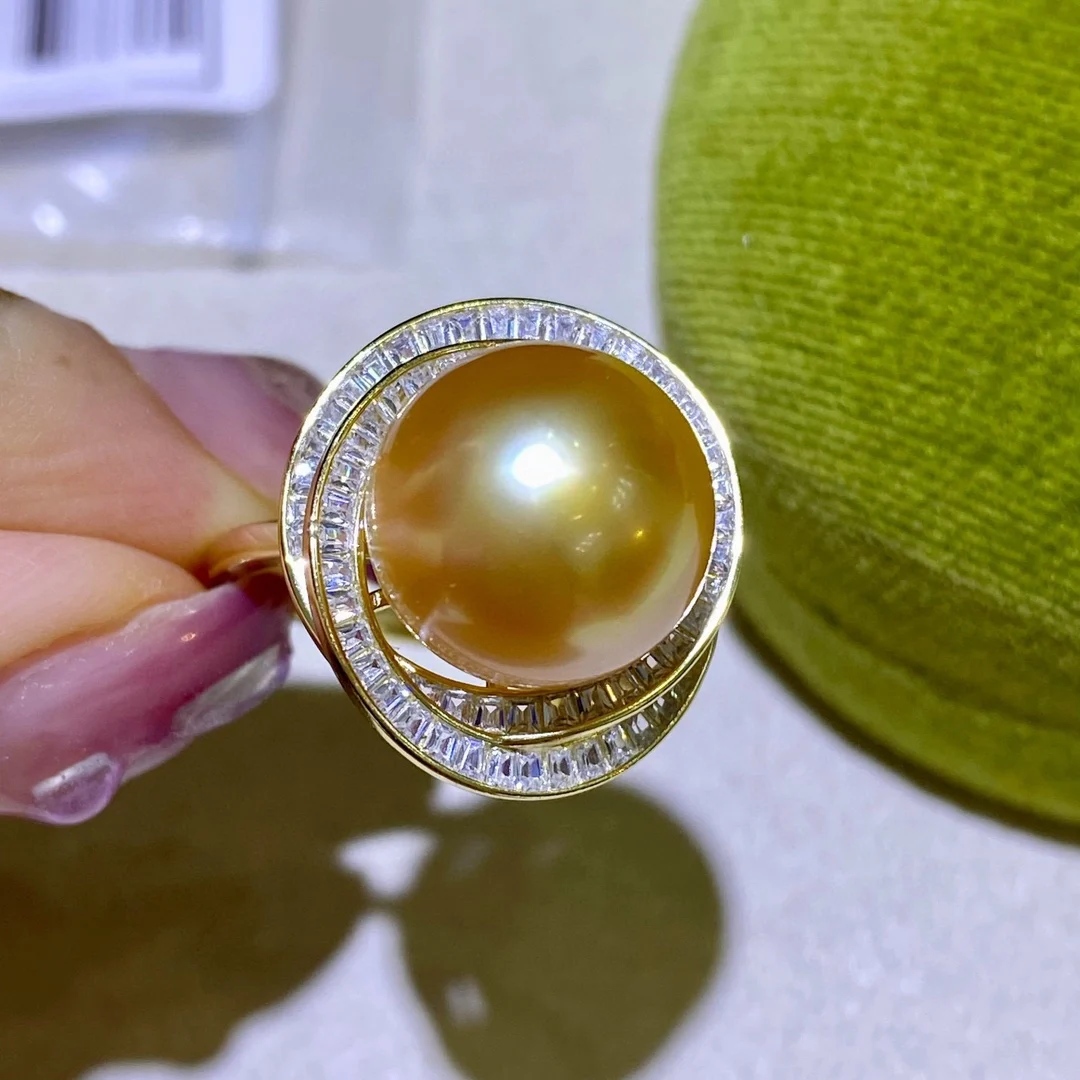 

Кольцо из натурального золота с жемчугом Южного моря, кольцо из стерлингового серебра S925, 12-13 мм, круглое, почти бездоганное