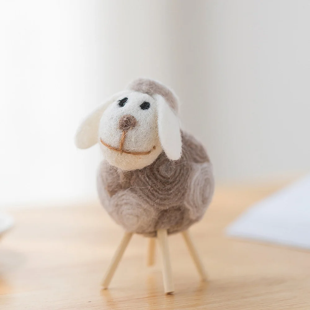 Cute Handmade Ornament Holiday Christmas Wool Statue Miniature Home Decoration Party Supplies Felt Sheep Figurines