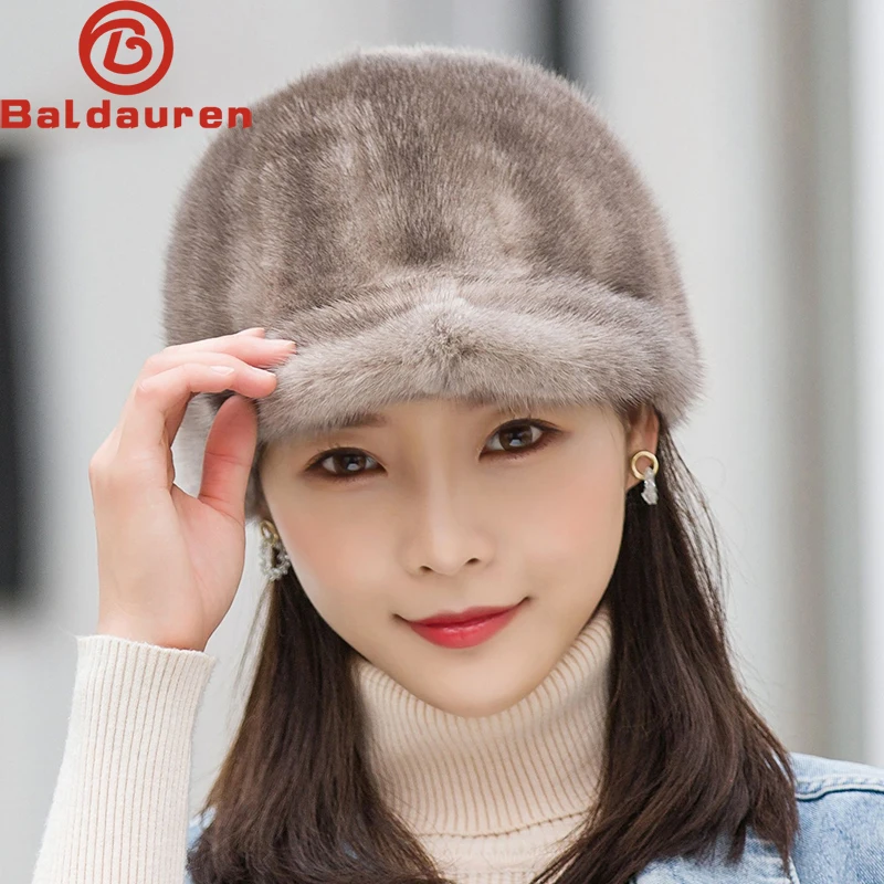 Real Mink Fur Hat Winter Women Keep Warm 100% Genuine Mink Fur Hats Natural Quality Female Fashion Mink Fur Cap Lady Outdoor Cap