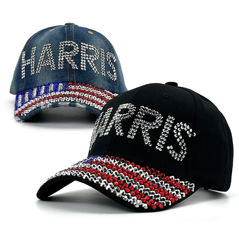 Kamala Harris 2024 Election USA Flag Rhinestone Trucker Hat Women Bling HARRIS Cap Stylish Adjustable Support Hat for Campaign