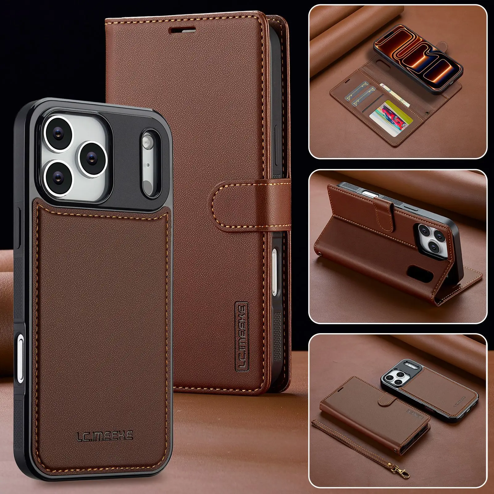 

2 in 1 Detachable Leather Phone Case for IPhone 17E 16E Air 17 16 15 14 13 12 11 Pro Max XS XR 7 8 Plus Magnetic Wallet Cover