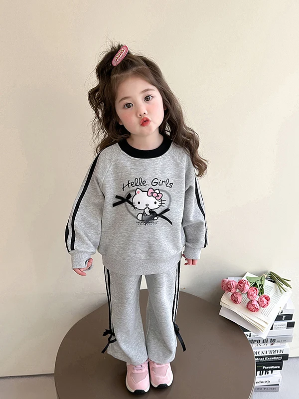 

Cartoon Set for Girls Love Knot Sweatirt Casual Sweatpants Two-Piece Set Spring New Sle Baby Clothes