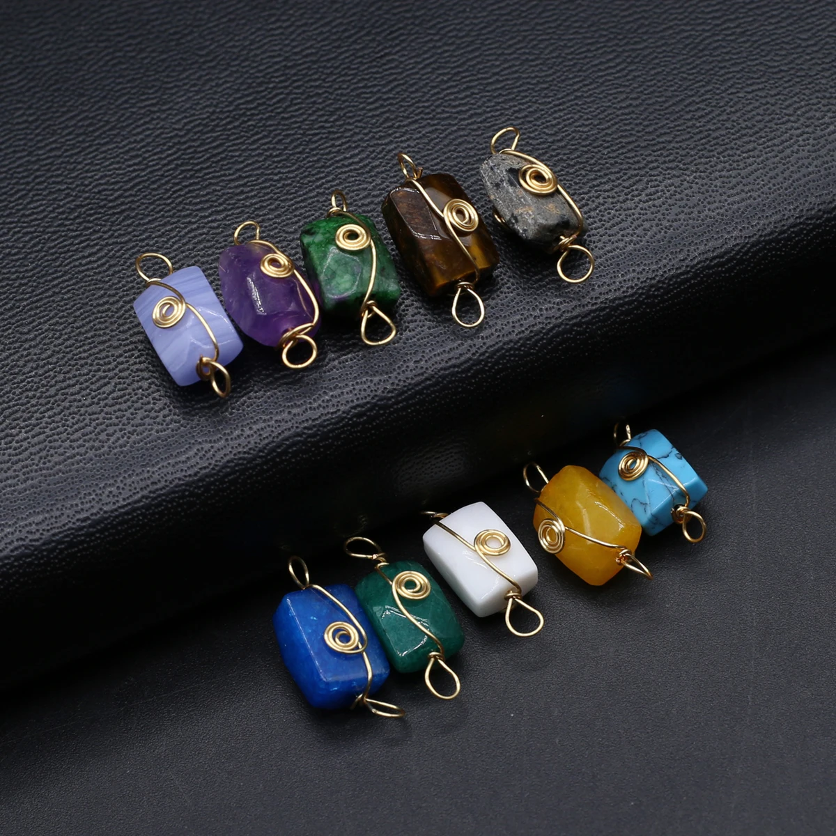 10pcs Natural Stone Pendant Connector Hexagonal Mix Color Charms for Jewelry Making DIY Necklace Bracelet Earrings Accessories