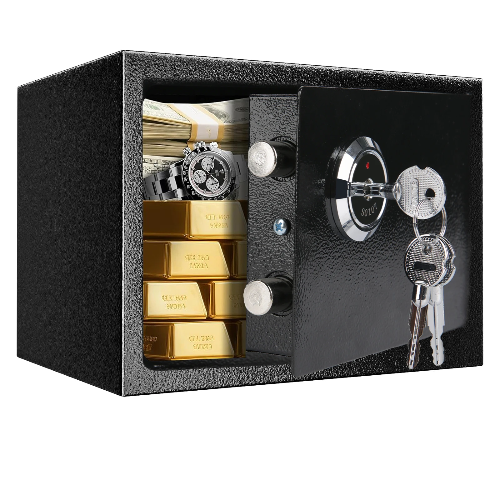 Caja fuerte para muebles de 4,6 L, cerradura de doble punta, caja fuerte de acero y hierro con cerradura y 3 llaves para almacenamiento de efectivo/argent y joyería en el hogar