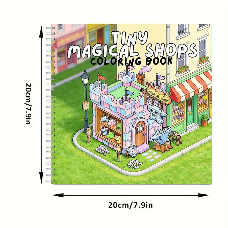 Coloring Book Tiny Magical Shops for Adults, Relaxing Colouring Book, Stress Relief, Birthday Gift & Back to School Art Supplies