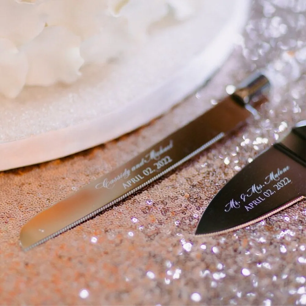 Personalized Cake Knife Serve Set for Wedding Engraved Cakes Pie Serving Birthday Anniversary Bridal Bride Groom Couple Gifts