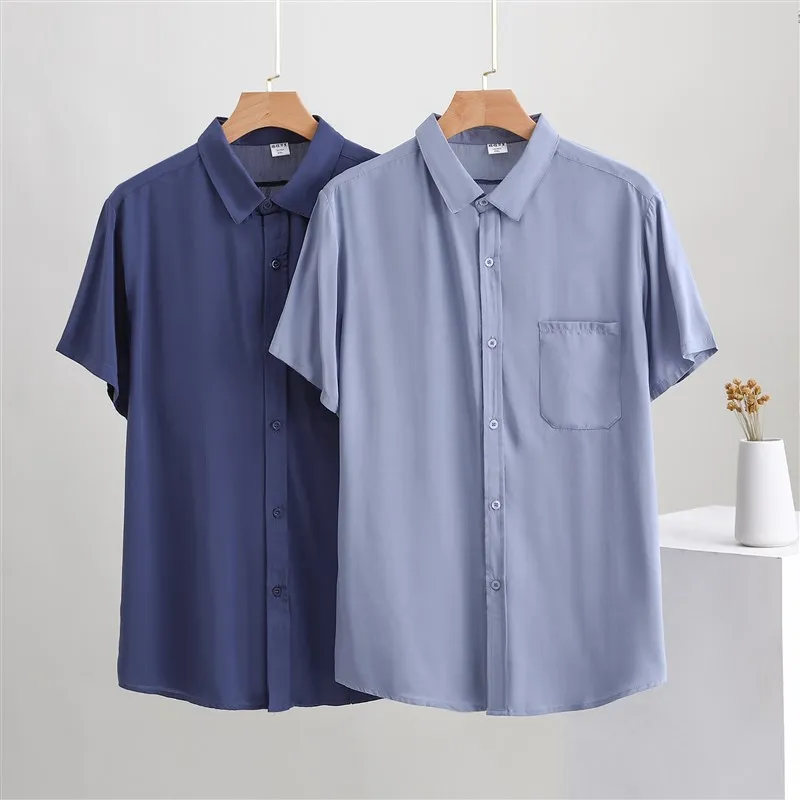 

Summer New Lightweight Cotton Silk irt ort Sve Dad Sle Turn-down Collar Open Cardigan irt for Middle-aged And Elde...