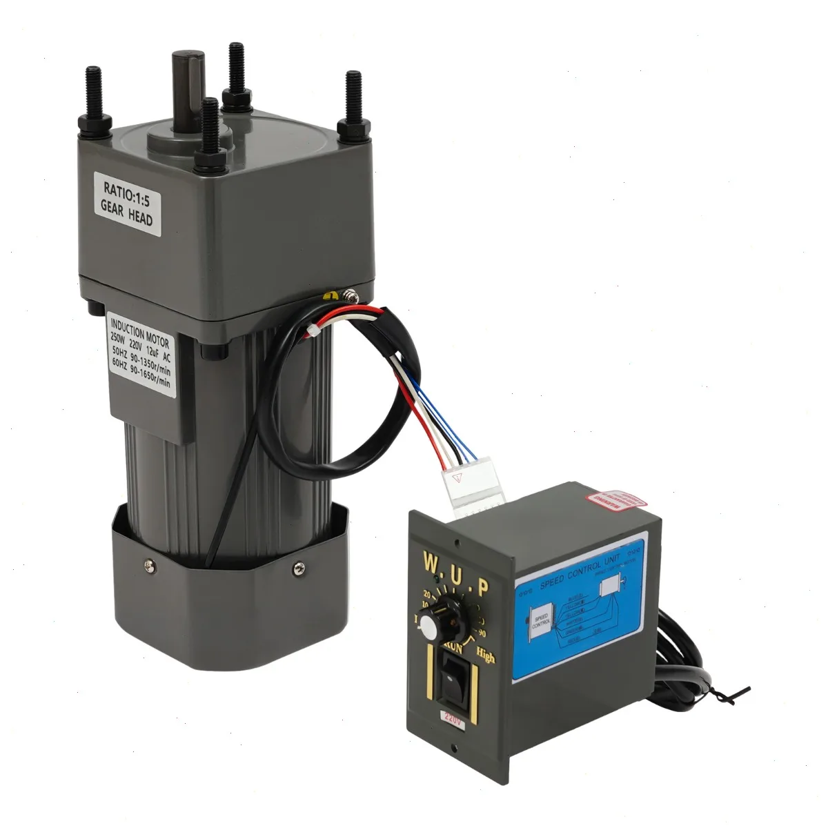 Moteur à engrenages AC, boîte de vitesses réductrice, moteur à vitesse réglable 250W avec contrôleur et support de montage, 220V réversible, 0-270RPM, couple 8 Nm, corps en alliage d'aluminium, automatisation industrielle, installation facile