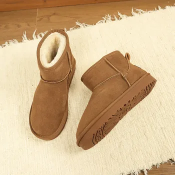 נעלי סוודה צהובות חדשות לגברים במידה גדולה 45, נעלי קרסול מחממות עם פלטפורמה לגברים, נעלי שלג מפוארות