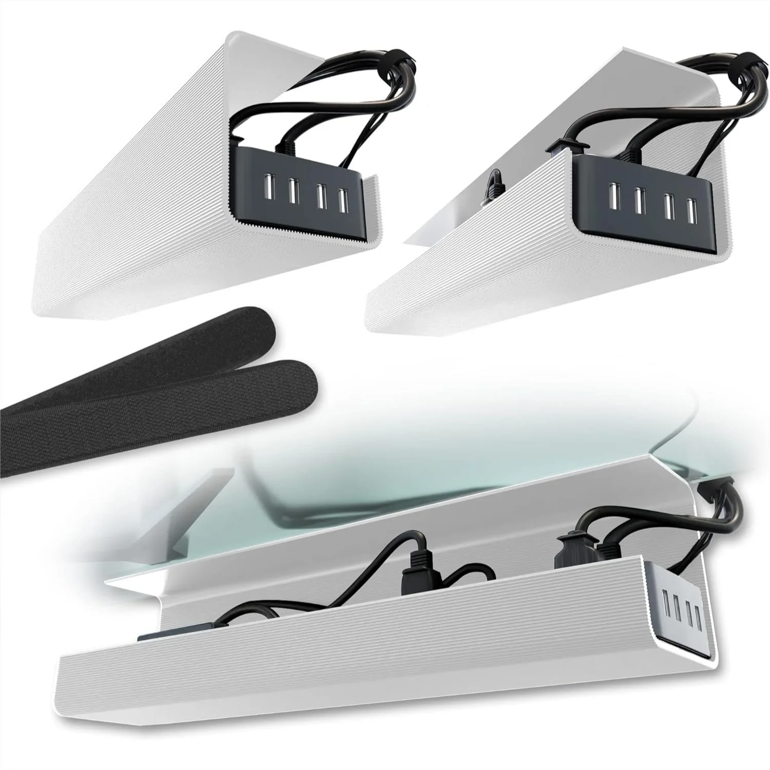 

No-Screw Under Desk Cable Management Tray, Self-Adhesive Cord Organizer for Desk, White Set of 2