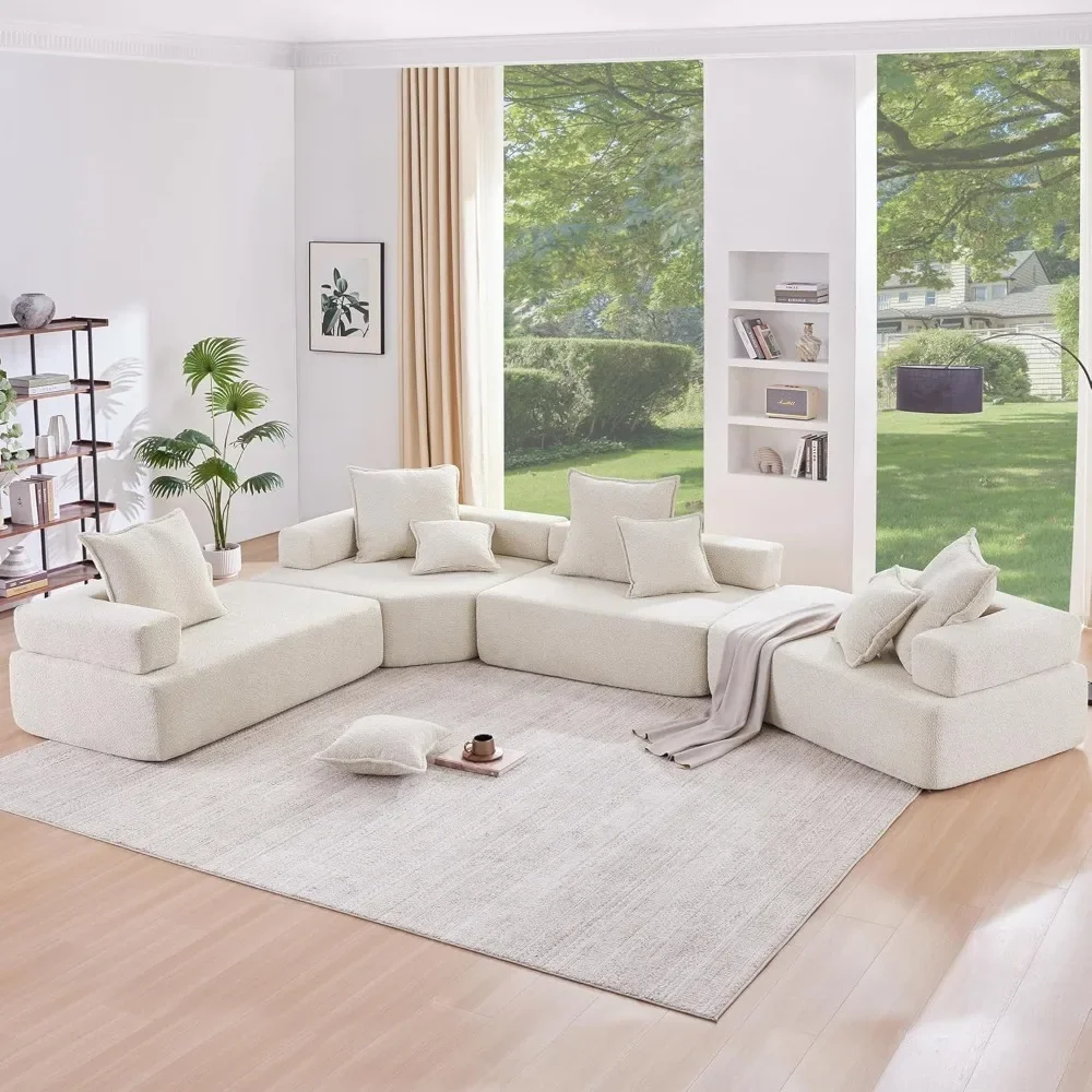 

156'' Oversized Modular L Shaped Sectional Sofa,Luxury Boucle 6-8 Seat Floor Couch Set,Convertible Sleeper Couch.