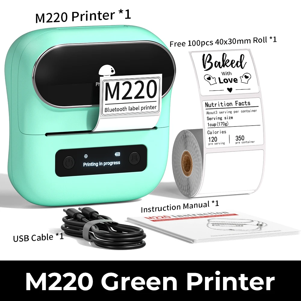 Phomemo M220 Bluetooth Thermische Labelprinter 20-75mm Draagbare 203DPI Label Maker voor Barcode Adres Mailing Bestand Labels Compati